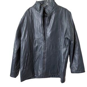 Vintage Gray Patchwork Leather Jacket XL By M Collection